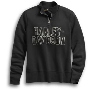 Harley Davidson Felt Letter 1/4-Zip Pullover, faded retro black